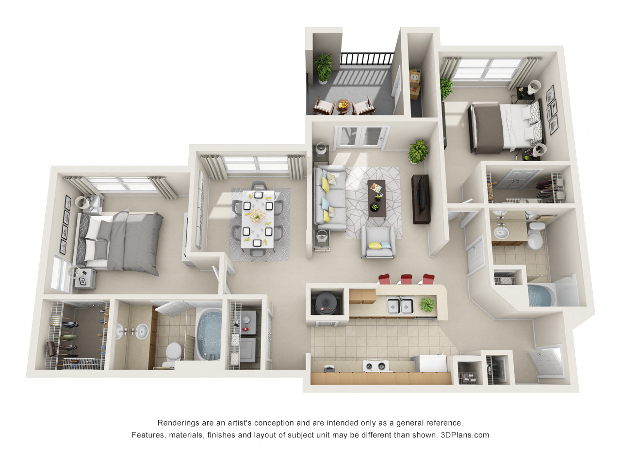 Floor plan for 2 beds, 2 baths, 1150 sqft